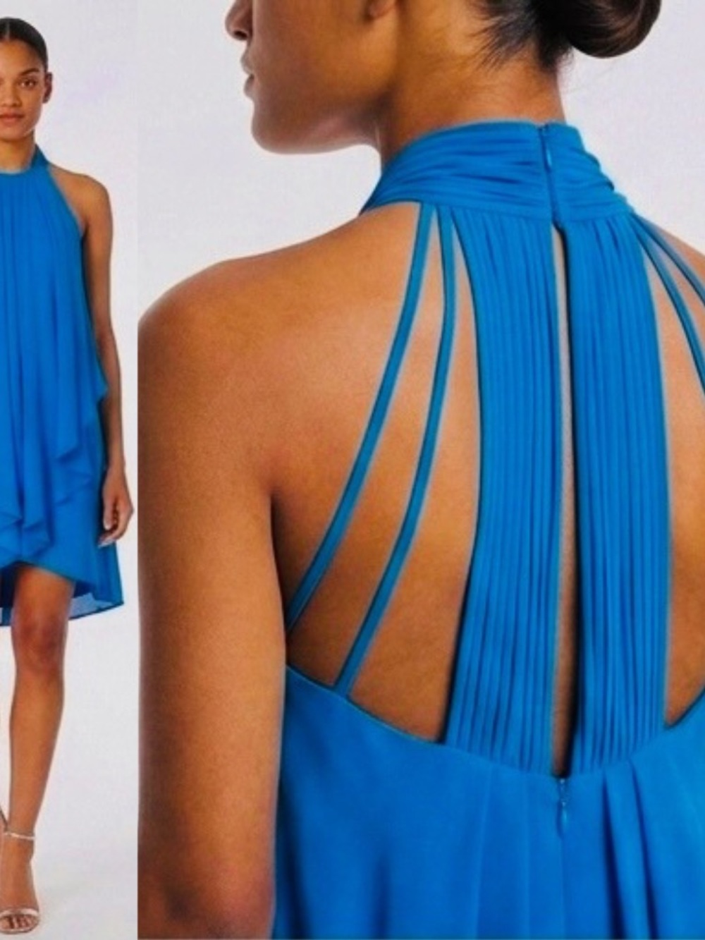 NWT Halston Heritage Blue Halter Back-Strap Swing Dress Size 0 Sleeveless
